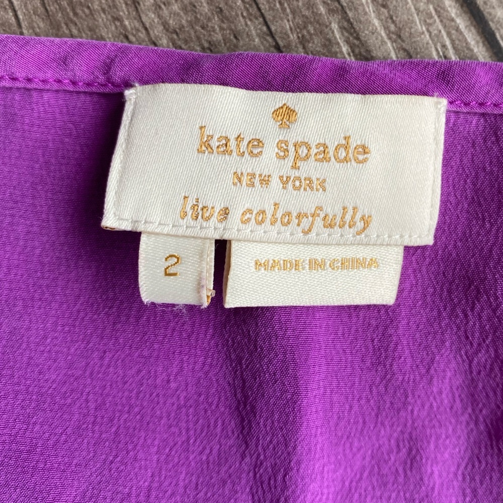 Kate Spade 100% SILK “live colorfully” fuchsia/purple ruffled collar tank blouse - Picture 4 of 6